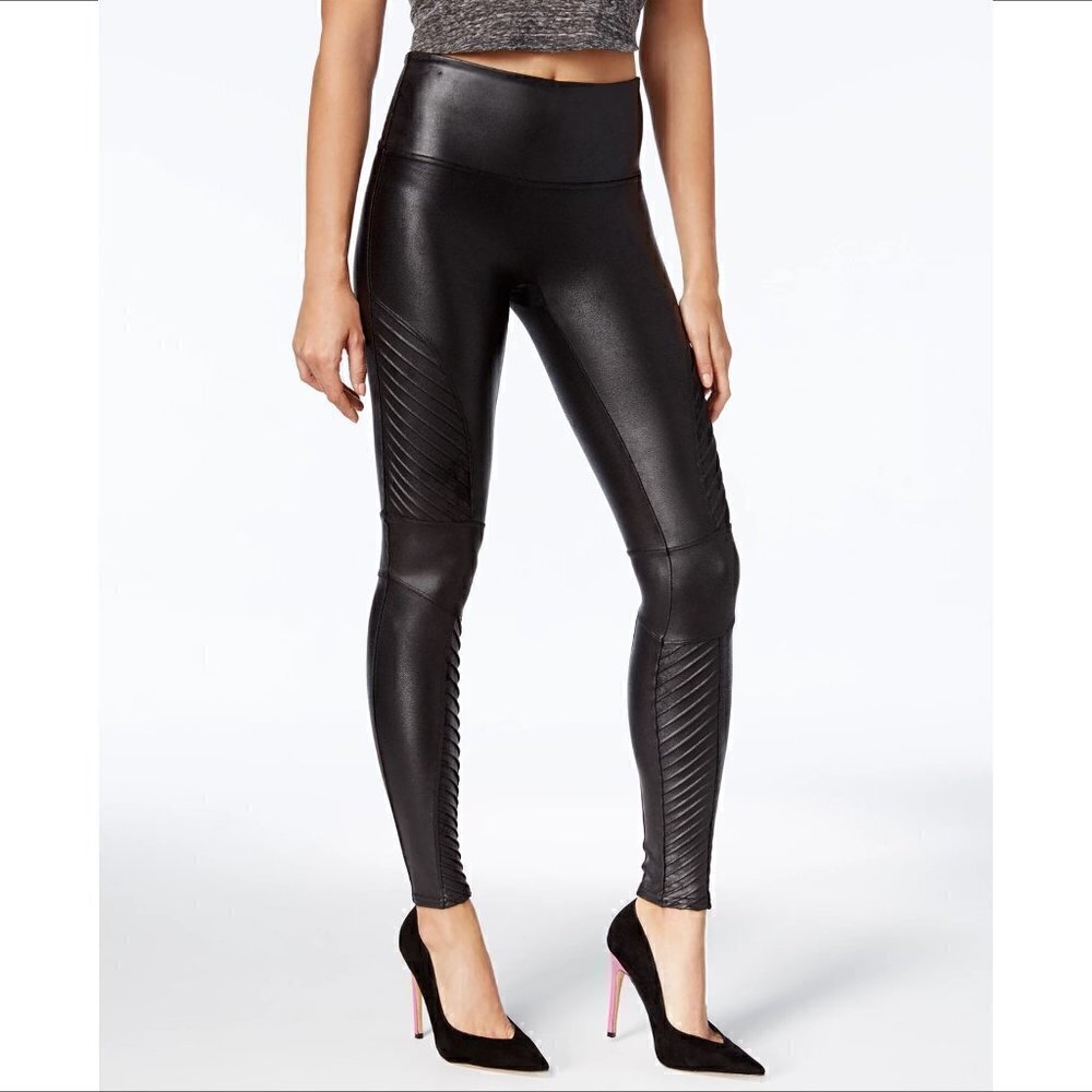 Spanx moto faux leather leggings skinny black high waisted Small 2 4